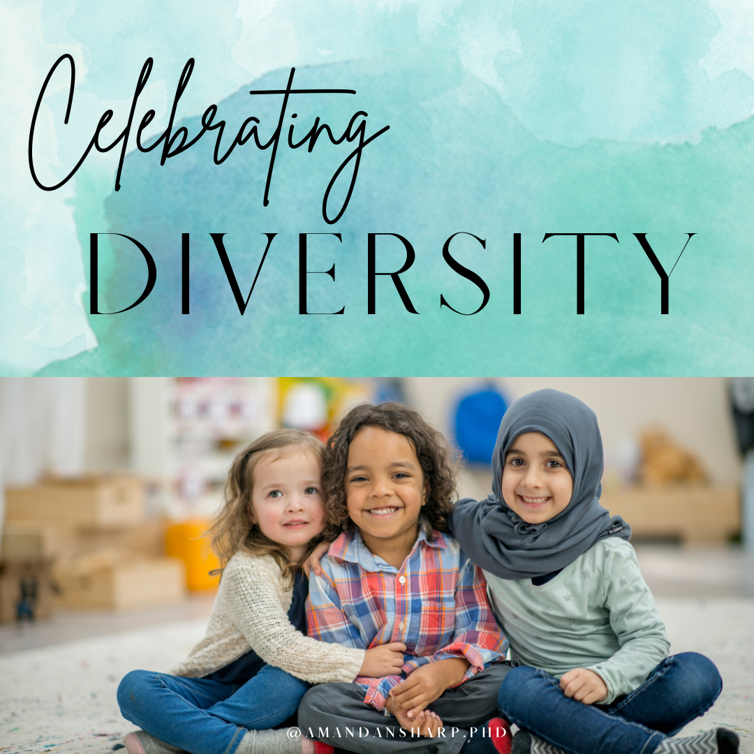 Celebrating diversity message with children from different backgrounds sitting together and smiling