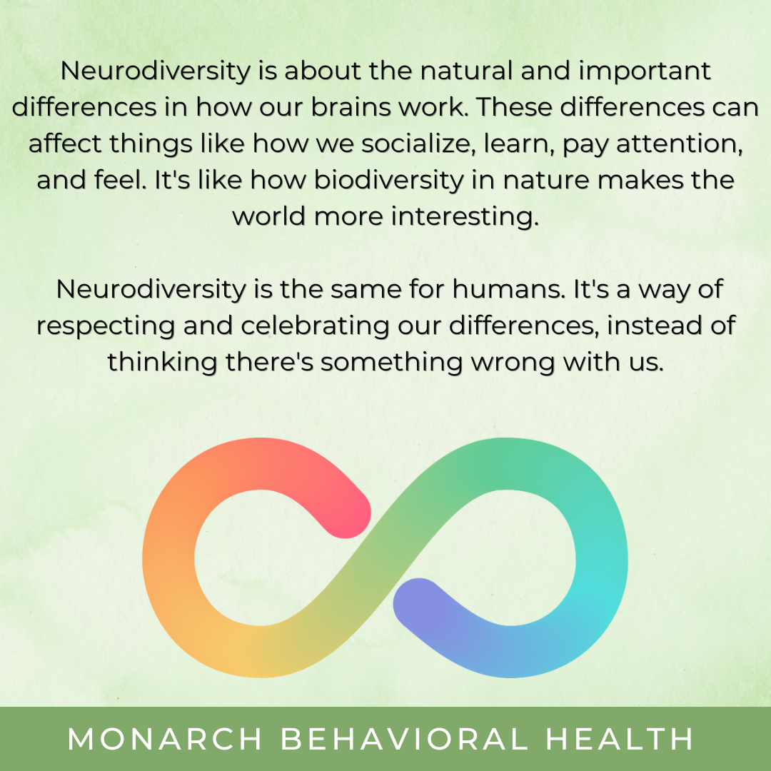Graphic with neurodiversity symbol and text explaining natural brain differences