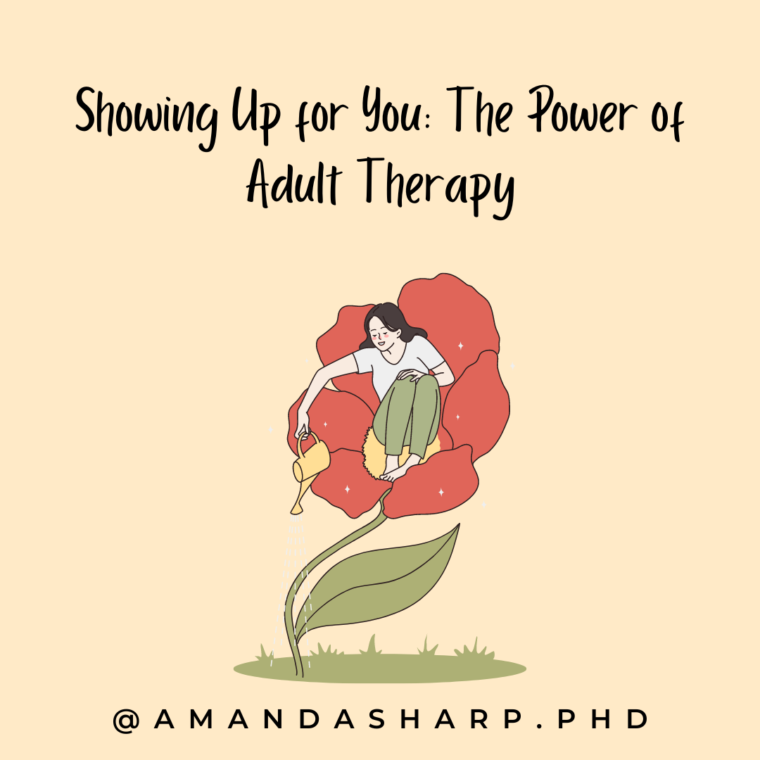 Illustration representing adult therapy and personal growth, featuring a woman nurturing a blooming flower to symbolize healing, resilience, and emotional well-being through adult therapy