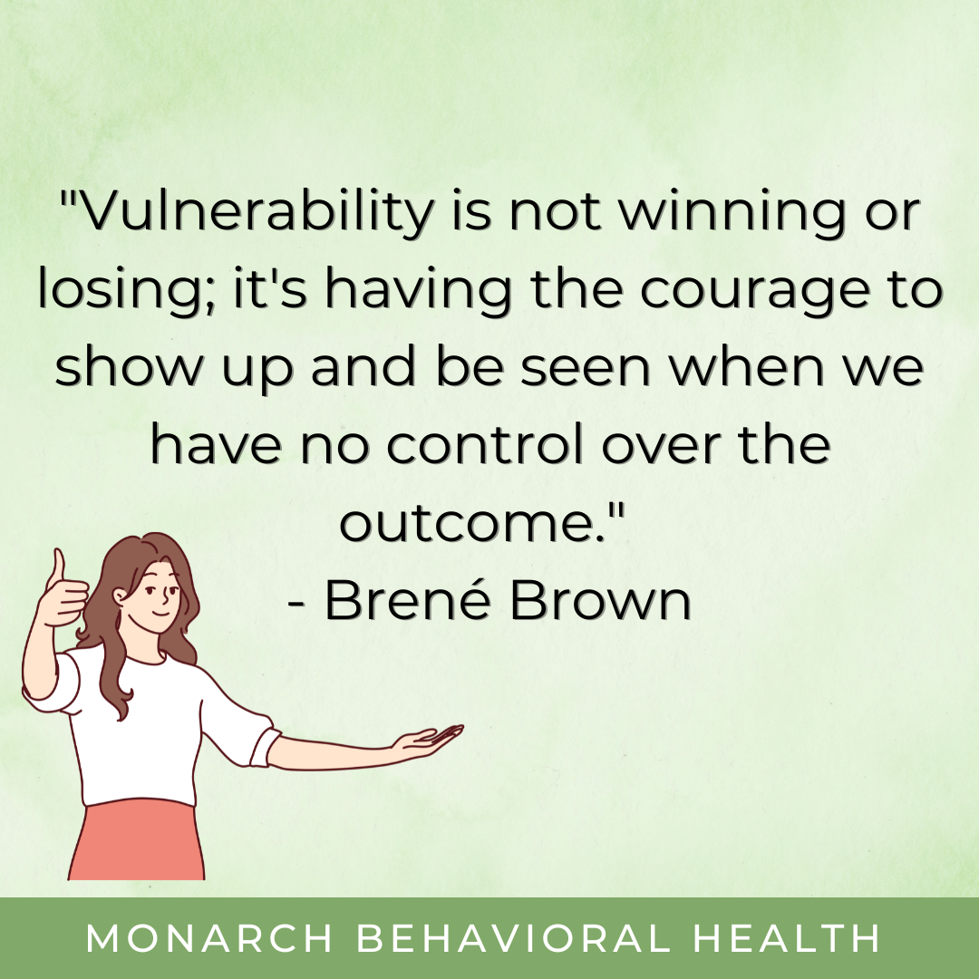Quote graphic about embracing vulnerability featuring a Brené Brown message on having the courage to show up authentically despite uncertainty