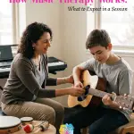 Therapist guiding a teen through guitar during a session, showing how music therapy works — Monarch Behavioral Health